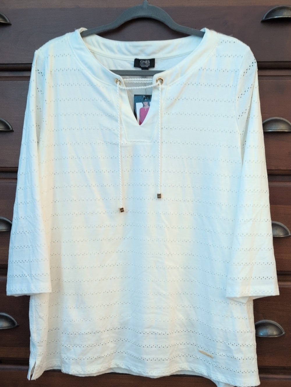 Jones New York White Eyelet Lace-Up Shirt